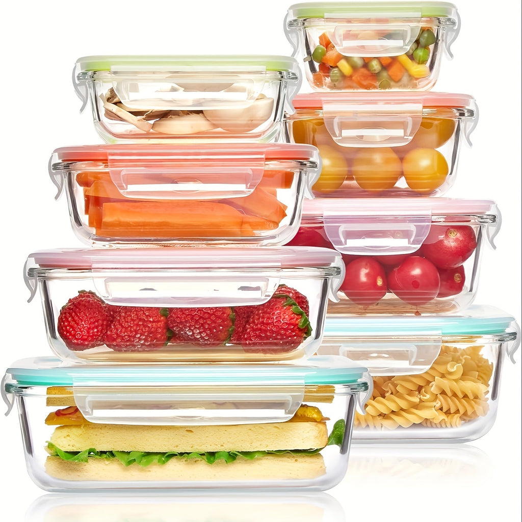Glass Food Storage Set — 8 Containers + 8 Lids