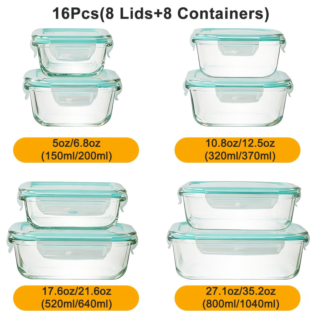 Glass Food Storage Set — 8 Containers + 8 Lids