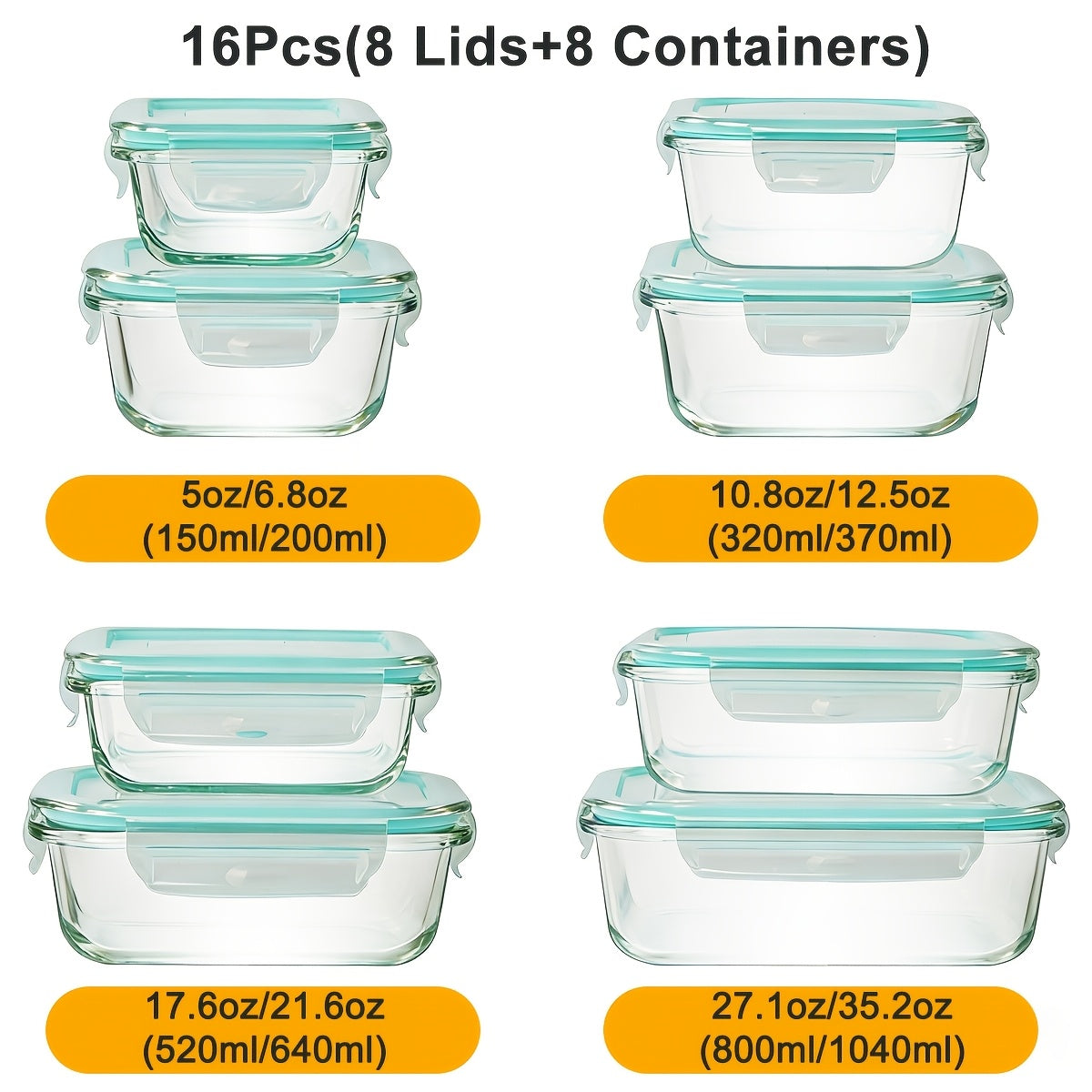 Glass Food Storage Set — 8 Containers + 8 Lids