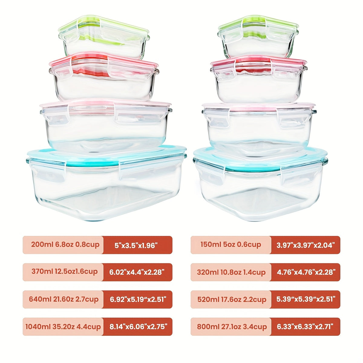 Glass Food Storage Set — 8 Containers + 8 Lids