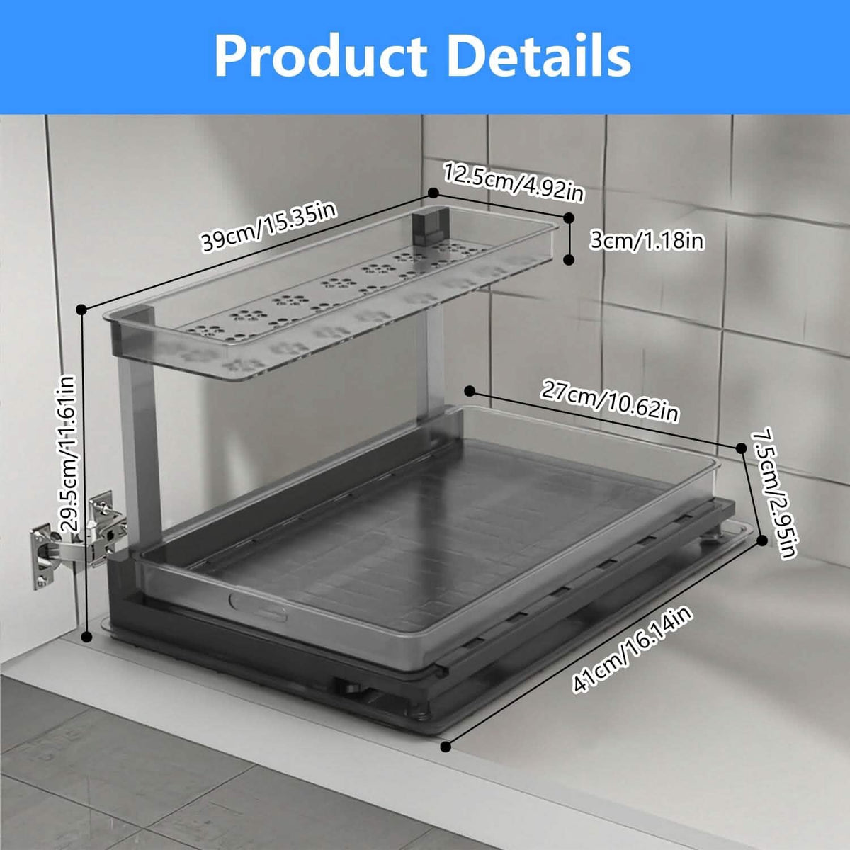 L-Shaped 2-Tier Under-Sink Organizer — Sliding Lower Basket