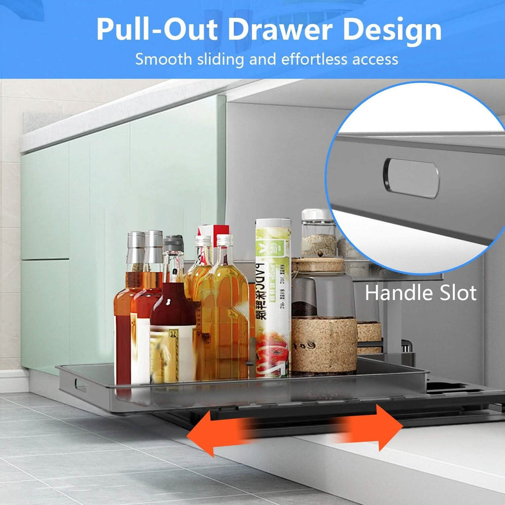 L-Shaped 2-Tier Under-Sink Organizer — Sliding Lower Basket