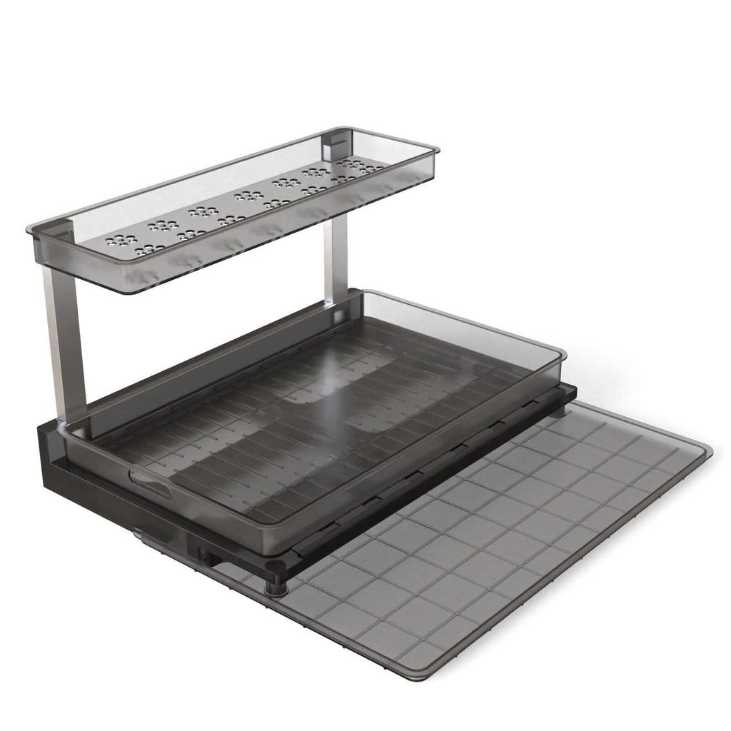 L-Shaped 2-Tier Under-Sink Organizer — Sliding Lower Basket