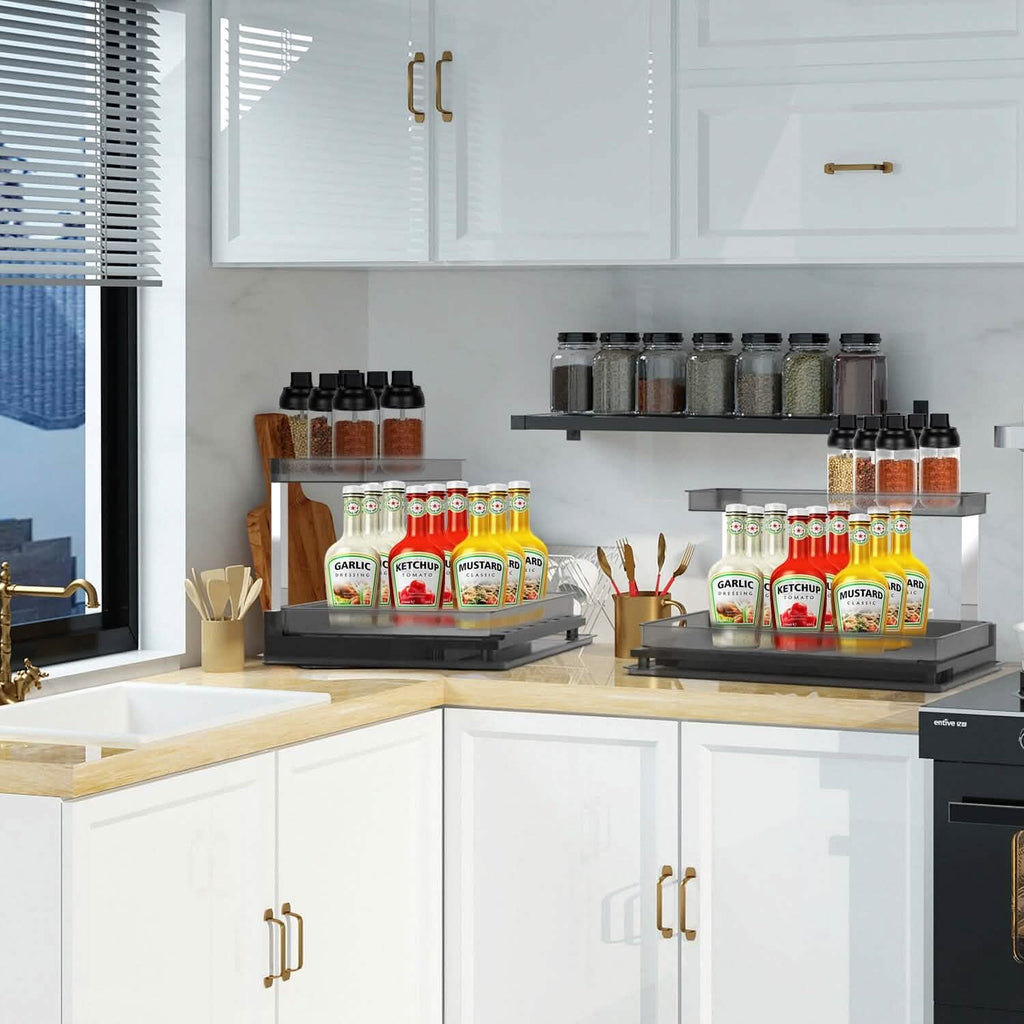 L-Shaped 2-Tier Under-Sink Organizer — Sliding Lower Basket