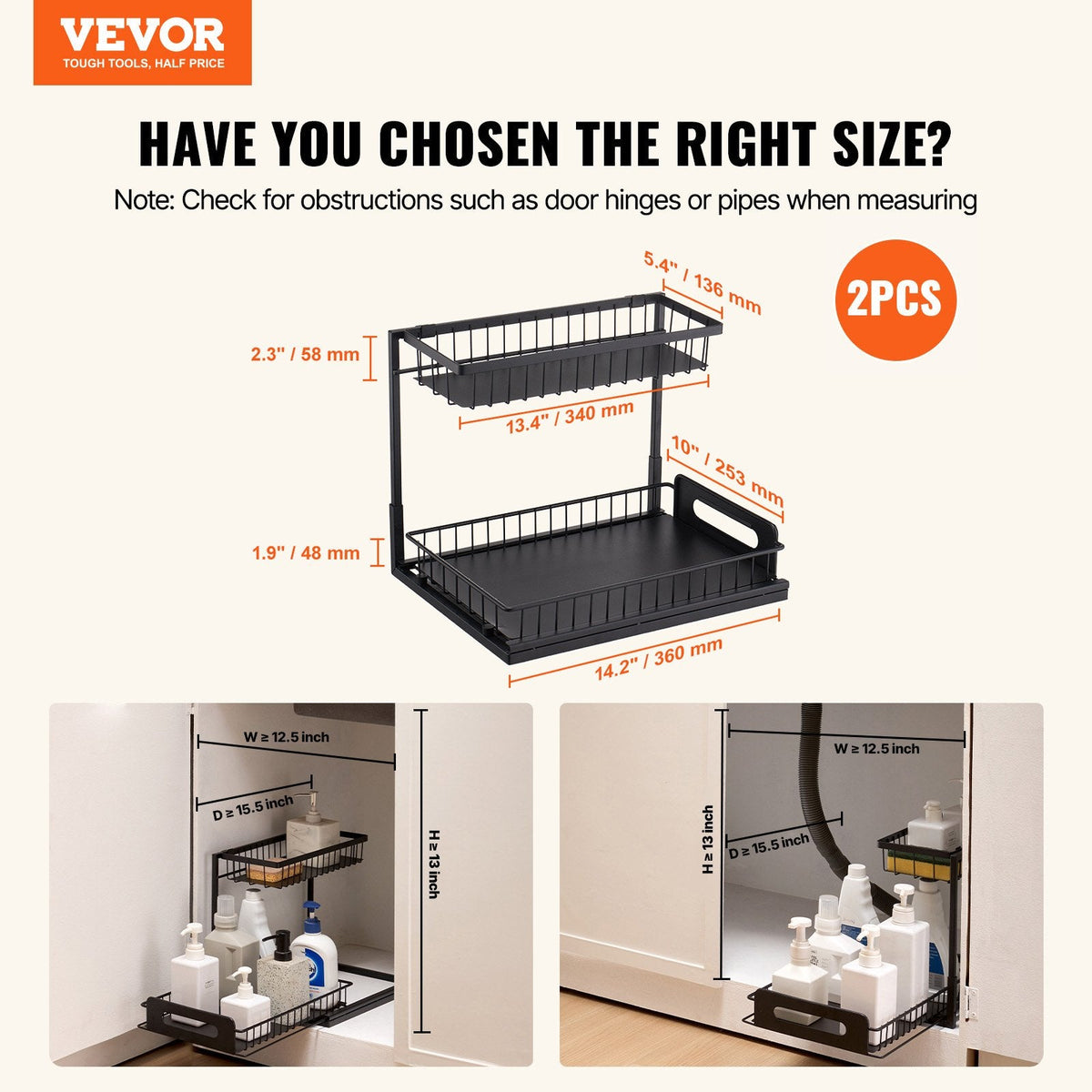Black 2-Tier Pull-Out Under-Sink Organizer — Lovisio Home