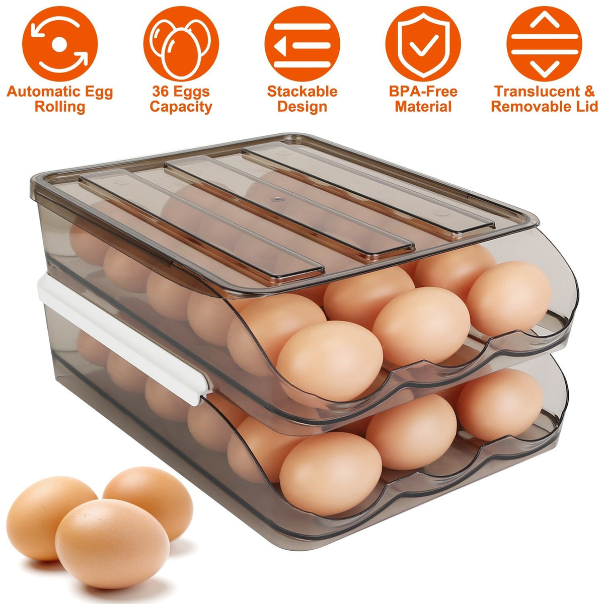 Double-Layer Rolling Egg Holder — Up to 36 Eggs