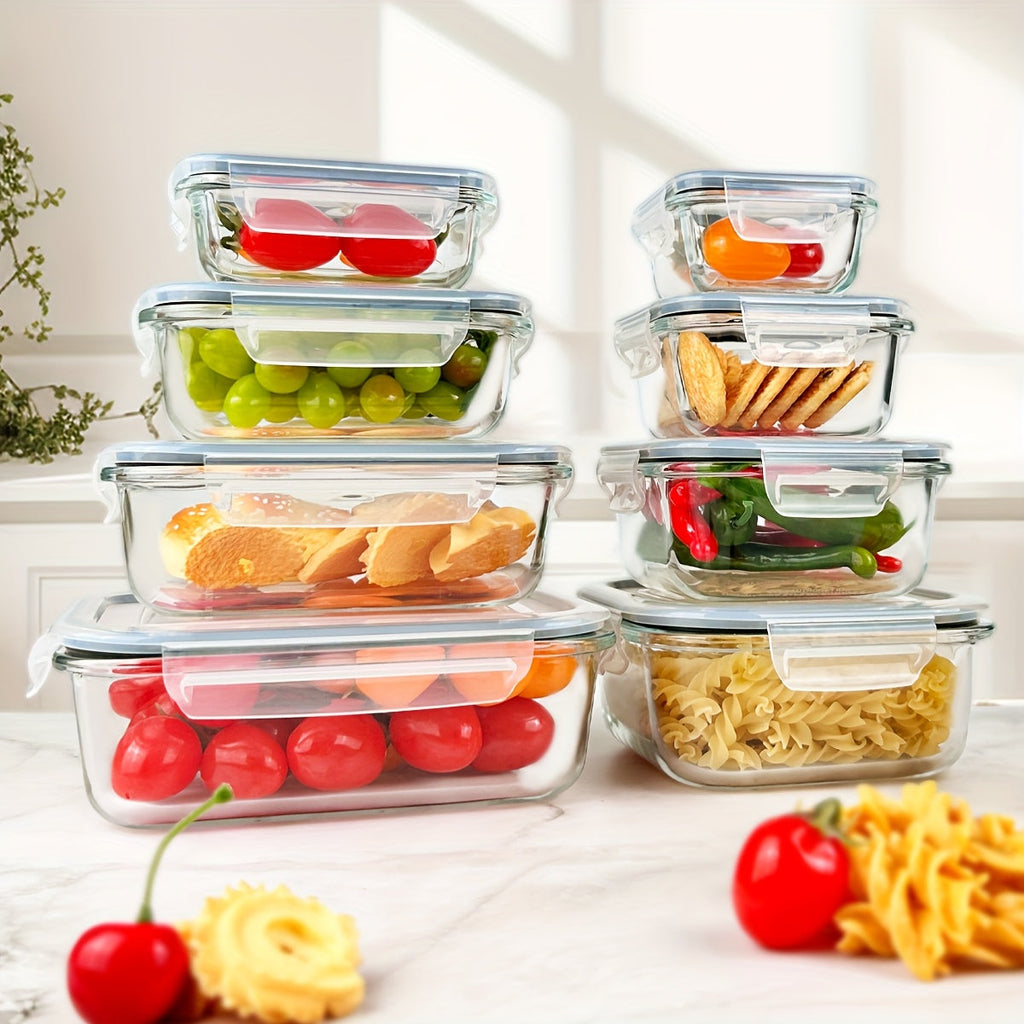 Glass Food Storage Set — 8 Containers + 8 Lids