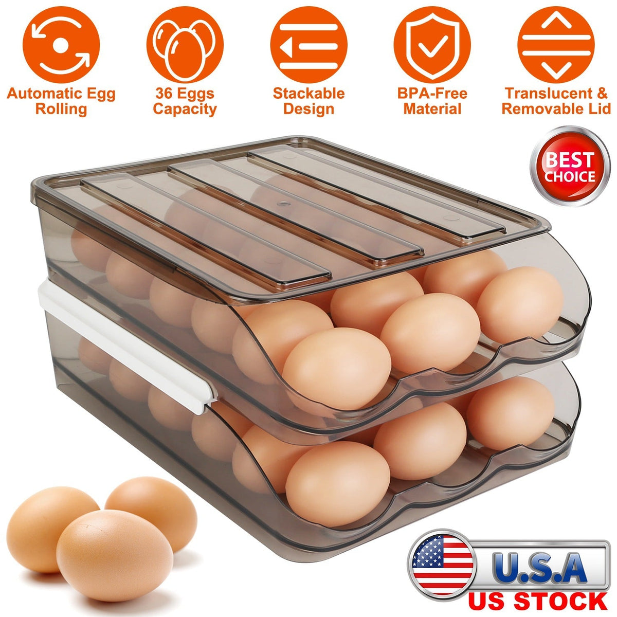 Double-Layer Rolling Egg Holder — Up to 36 Eggs