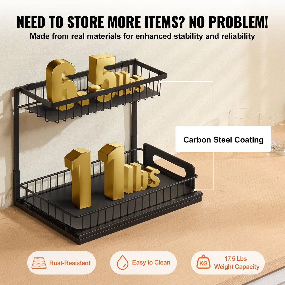 Black 2-Tier Pull-Out Under-Sink Organizer — Lovisio Home
